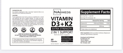 Vitamin D3 + K2 Extra Strength – 60 capsules