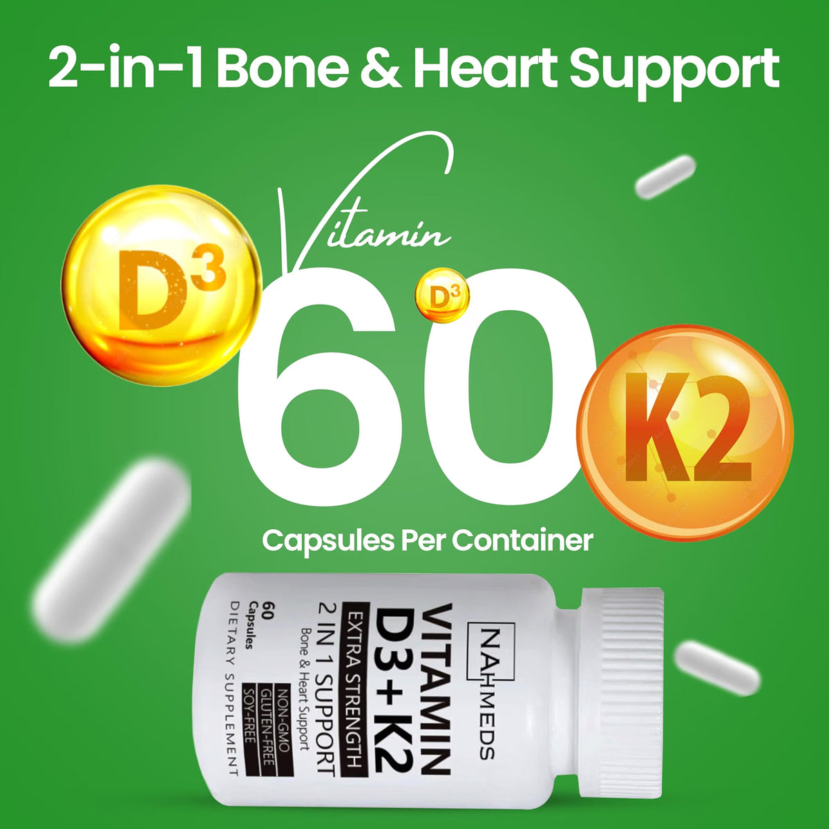 Vitamin D3 + K2 Extra Strength – 60 capsules